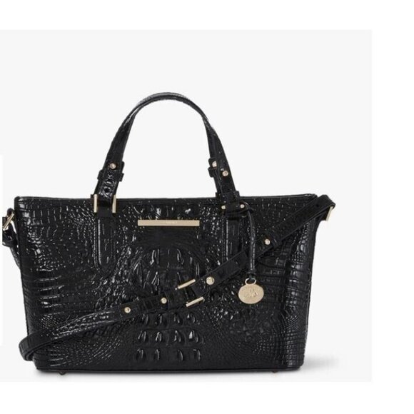 BRAHMIN Asher croc embossed leather mini satchel shoulder bag - Black - Picture 1 of 13